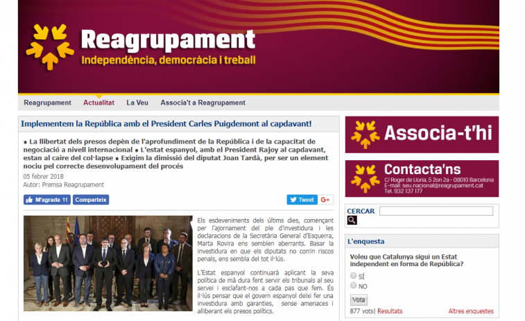 Reagrupament pide la dimisión de Tardà por ser un 