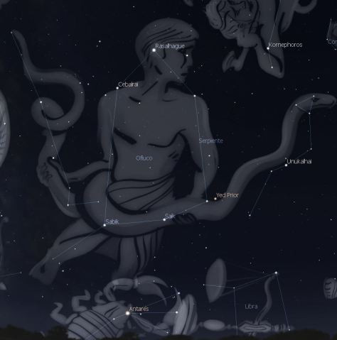 Dibujo mitolu00f3gico de la constelaciu00f3n de Ofiuco