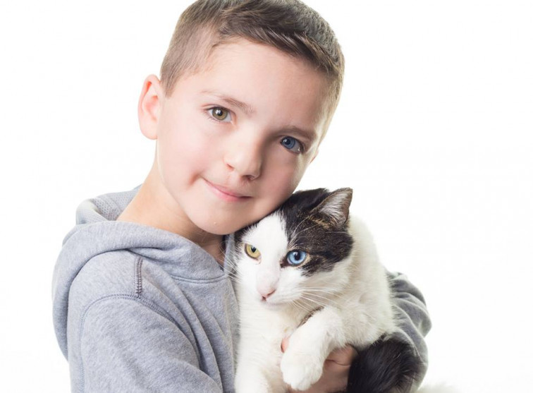 Niño víctima de bullying adopta un gato con su misma anomalía ocular y labio leporino