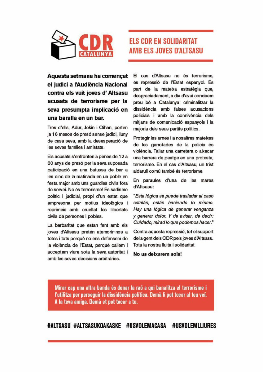 Comunicado CDR a favor de agresores Alsasua