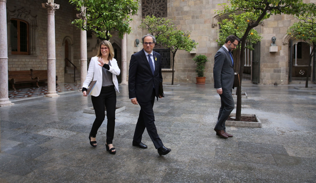 La consellera E.Artadi, el pte.Q.Torra y el secretario del Govern V.Cullell.