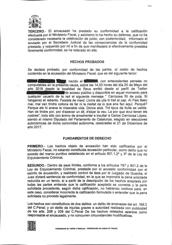 Amenazas carrizosa sentencia 1 18092018