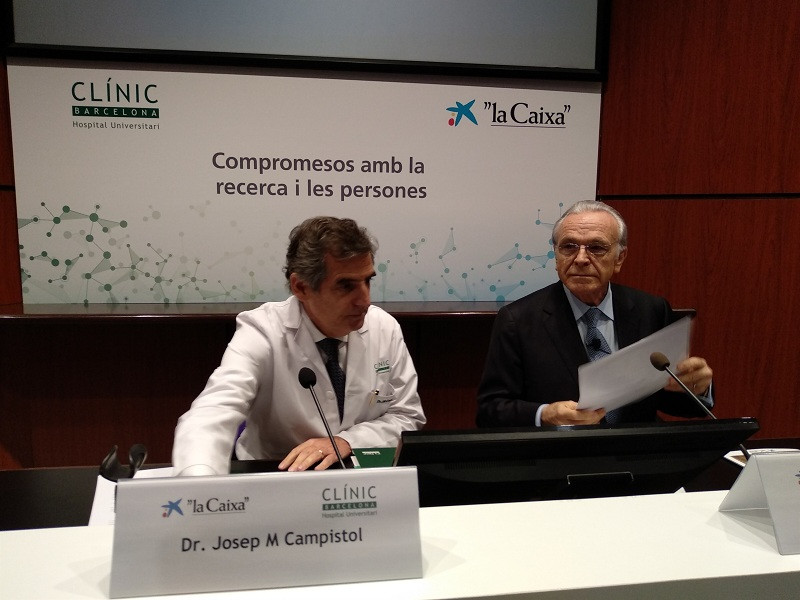 El director general del Clínic Josep Maria Campistol y el presidente de la Fundación Bancaria La Caixa Isidre Fainé