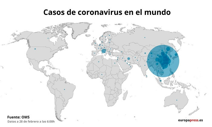 Mapa de casos de coronavirus