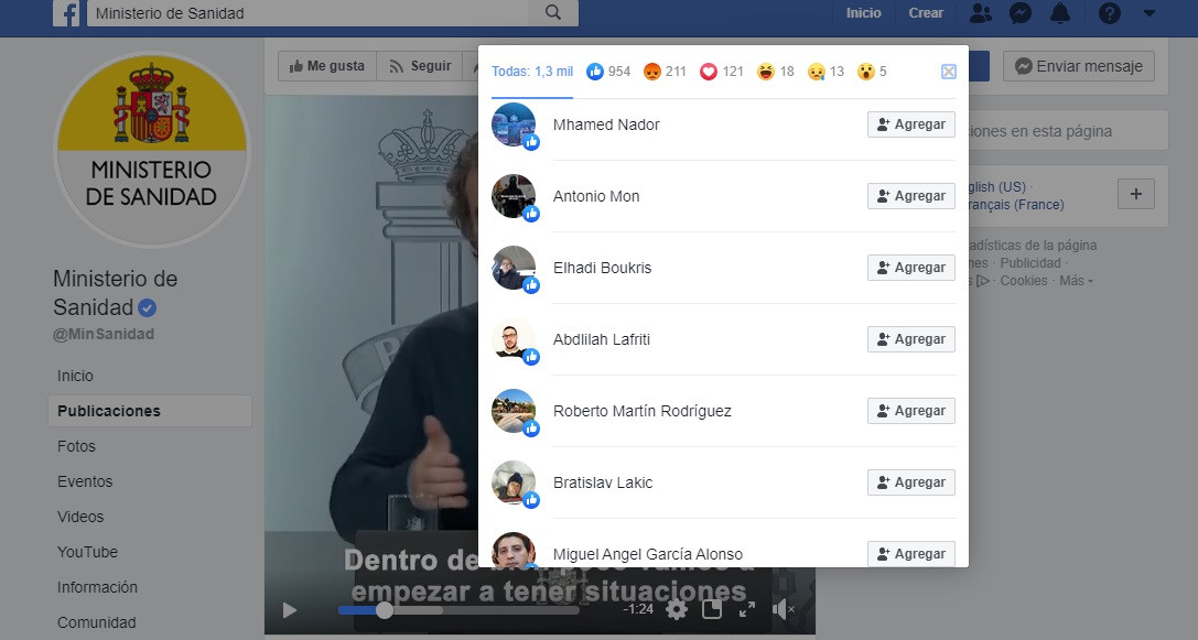 Captura bots Ministerio de Sanidad