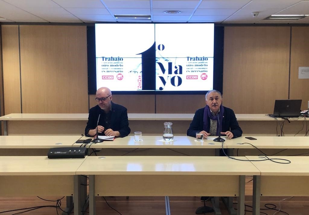 El secretario general de CCOO, Unai Sordo, y el de UGT, Pepe Álvarez