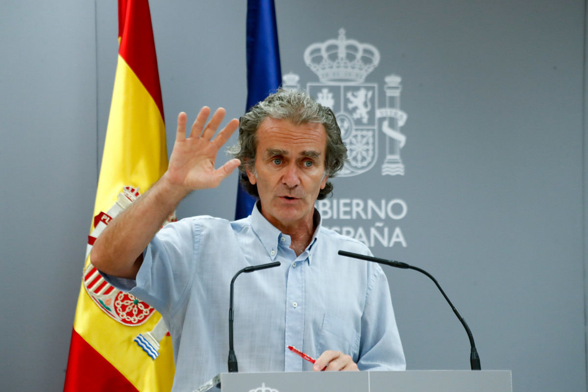 El director del Centro de Coordinación de Alertas y Emergencias Sanitarias, Fernando Simón, en la rueda de prensa de este lunes para informar de la evolución de la COVID-19