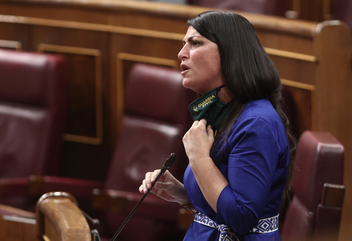 La secretaria general del grupo parlamentario VOX, Macarena Olona, interviene durante una sesión plenaria en el Congreso de los Diputados, en Madrid (España) a 9 de septiembre de 2020. Se trata de u
