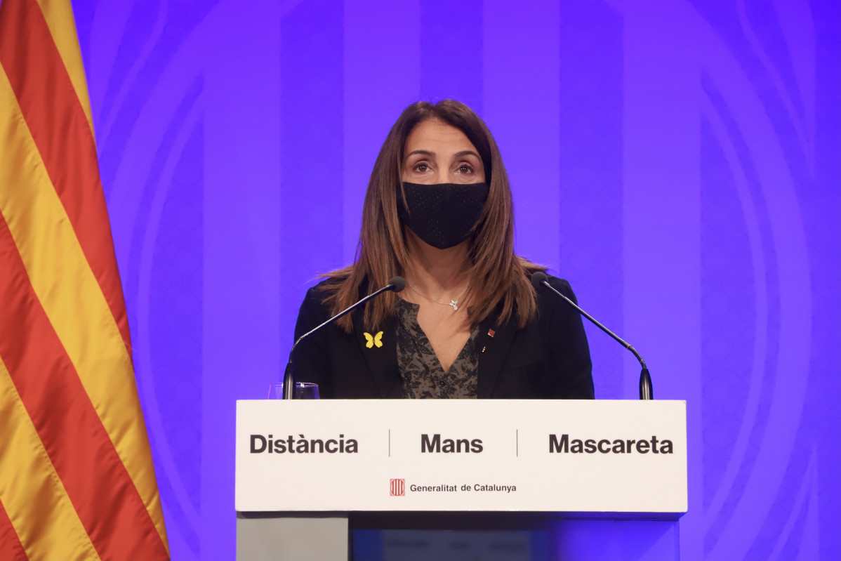 La consellera de Presidencia y portavoz del Govern, Meritxell Budó, en rueda de prensa telemática.