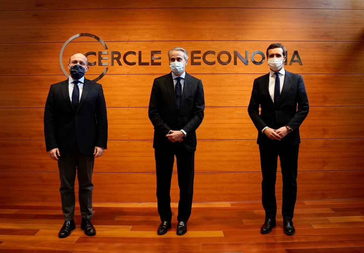 El president del PP, Pablo Casado, en una conferència del Cercle d'Economia de Barcelona.