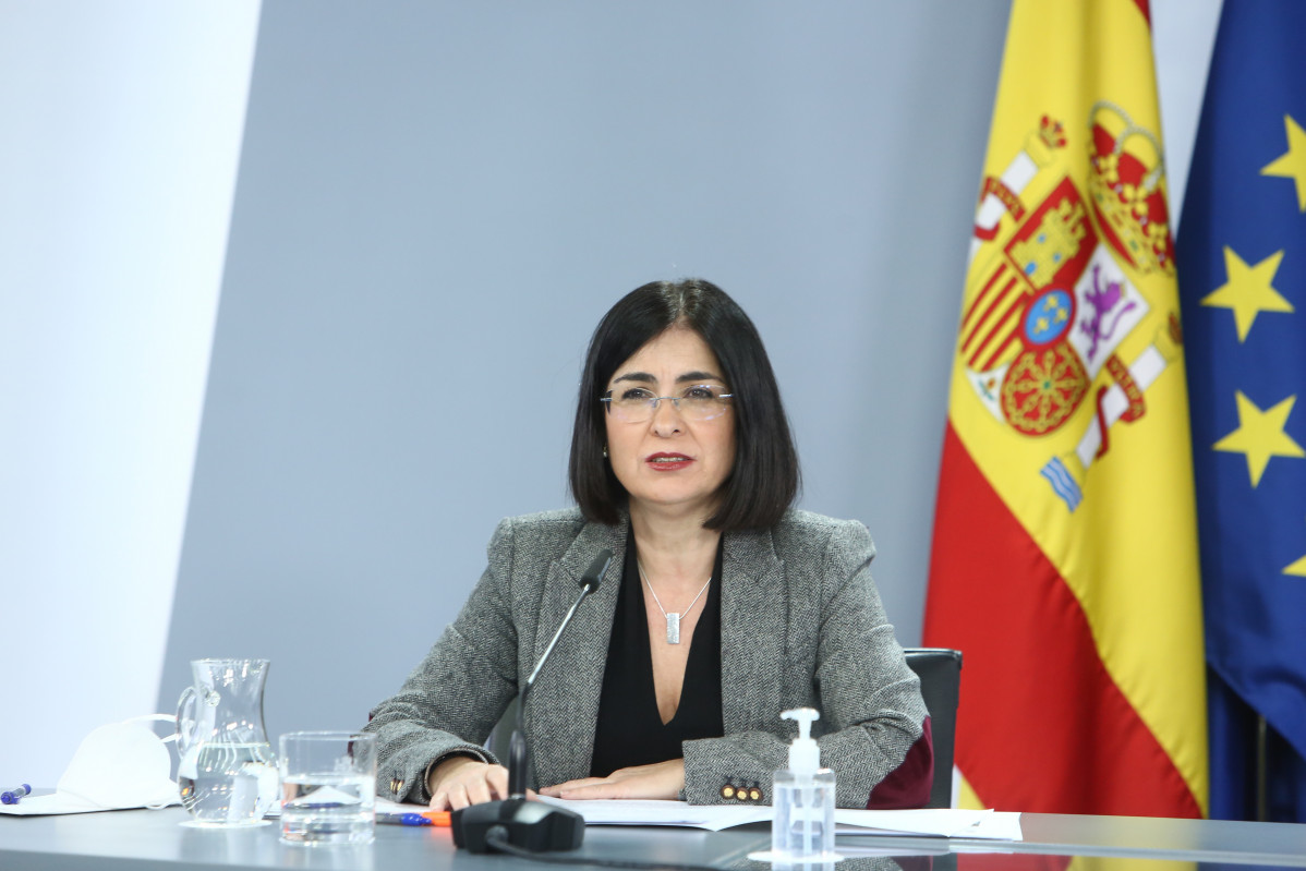 La ministra de Política Territorial y Función Pública, Carolina Darias, ofrece una rueda de prensa tras la reunión del Consejo Interterritorial del Sistema Nacional de Salud, en Madrid (España), a 28 de diciembre de 2020.