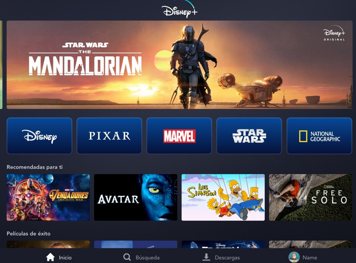 La interfície de Disney +