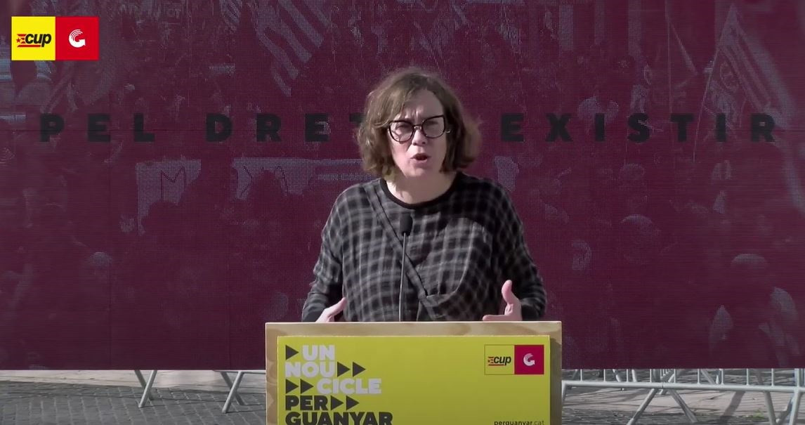 La número tres de la CUP a las elecciones catalanas, Eulàlia Reguant, en su presentación de la propuesta de renta básica universal