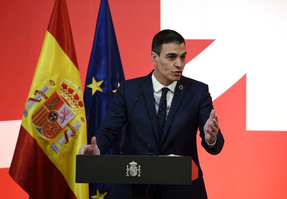 El presidente del Gobierno, Pedro Sánchez, interviene durante la presentación de la Estrategia España Nación Emprendedora en Moncloa, Madrid (España), a 11 de febrero de 2021