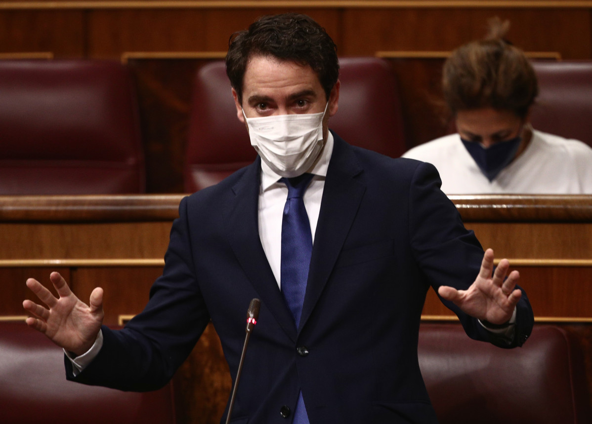 El secretario general del Partido Popular, Teodoro García Egea, durante una sesión de Control al Gobierno celebrada en el Congreso de los Diputados, en Madrid, (España), a 17 de febrero de 2021.