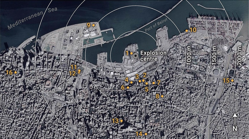 Los ingenieros utilizaron imágenes de 16 videos en las redes sociales para estimar el rendimiento de la explosión de Beirut en 2020.