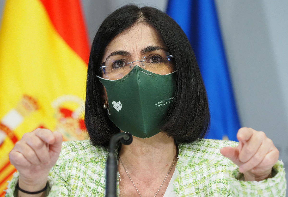 La ministra de Sanidad, Carolina Darias, comparece en una rueda de prensa, en Valladolid, Castilla y León (España), a 31 de marzo de 2021. Mañueco y Darias han mantenido un encuentro momentos antes