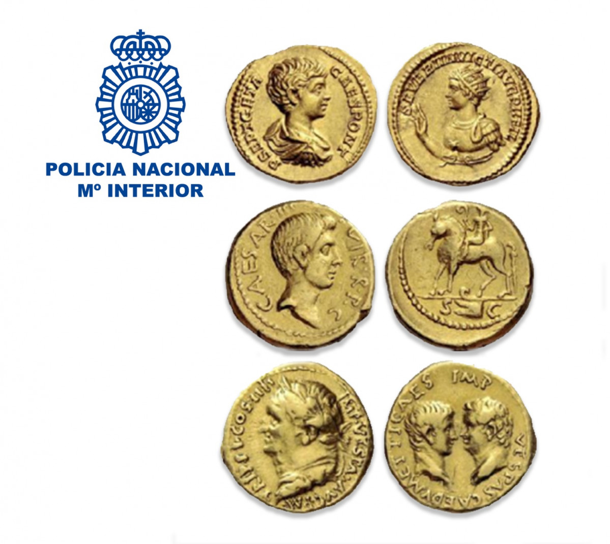 Imagen de las seis monedas áureos