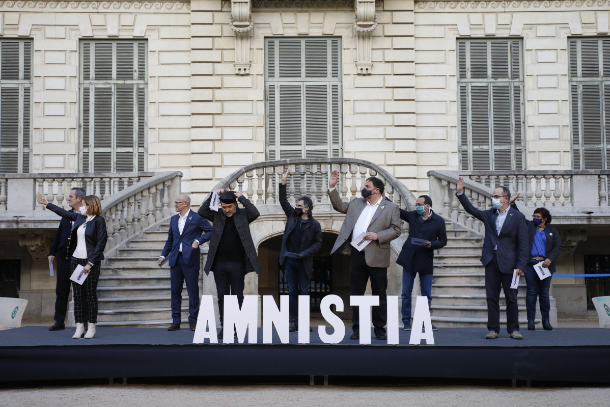 Archivo - Los presos indepedentistas catalanes durante un acto político.