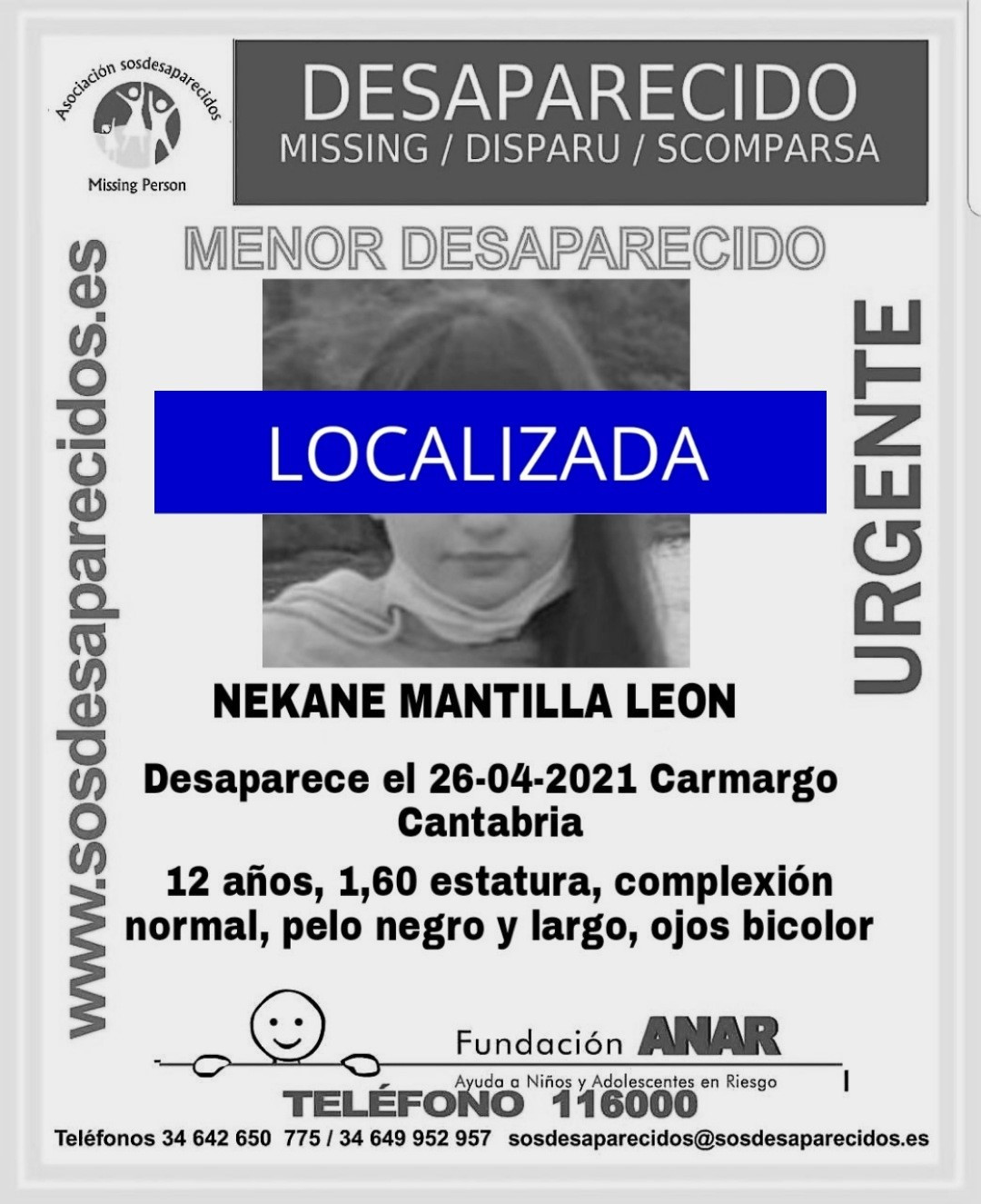 EuropaPress 3738070 cartel nina 12 anos desaparecida camargo hace mes sido localizada buen