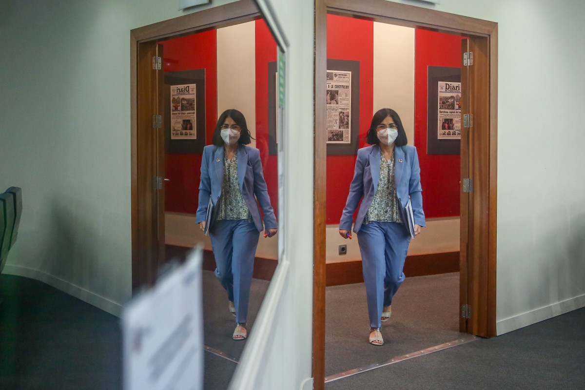 La ministra de Sanidad, Carolina Darias, a su llegada a una rueda de prensa posterior a la reunión del Consejo Interterritorial del Sistema Nacional de Salud, a 26 de mayo de 2021, en Madrid (España