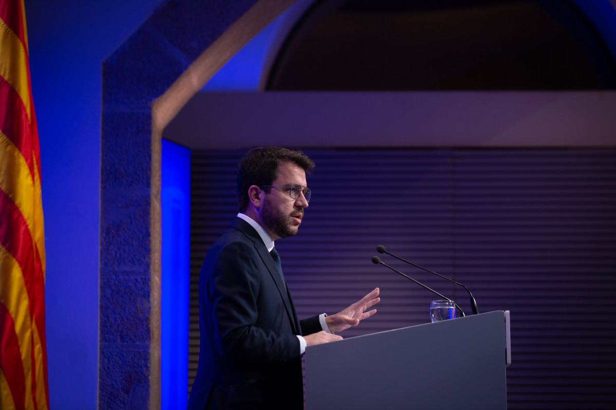 El president de la Generalitat, Pere Aragonès, interviene en una rueda de prensa posterior al Consell Executiu.
