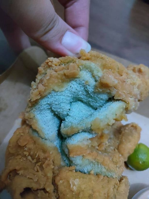 0 Woman orders chicken from restaurant but is sickened when she cuts into a deep fried towel
