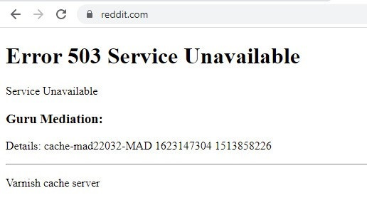 Mensaje de error al intentar acceder a la web de Reddit