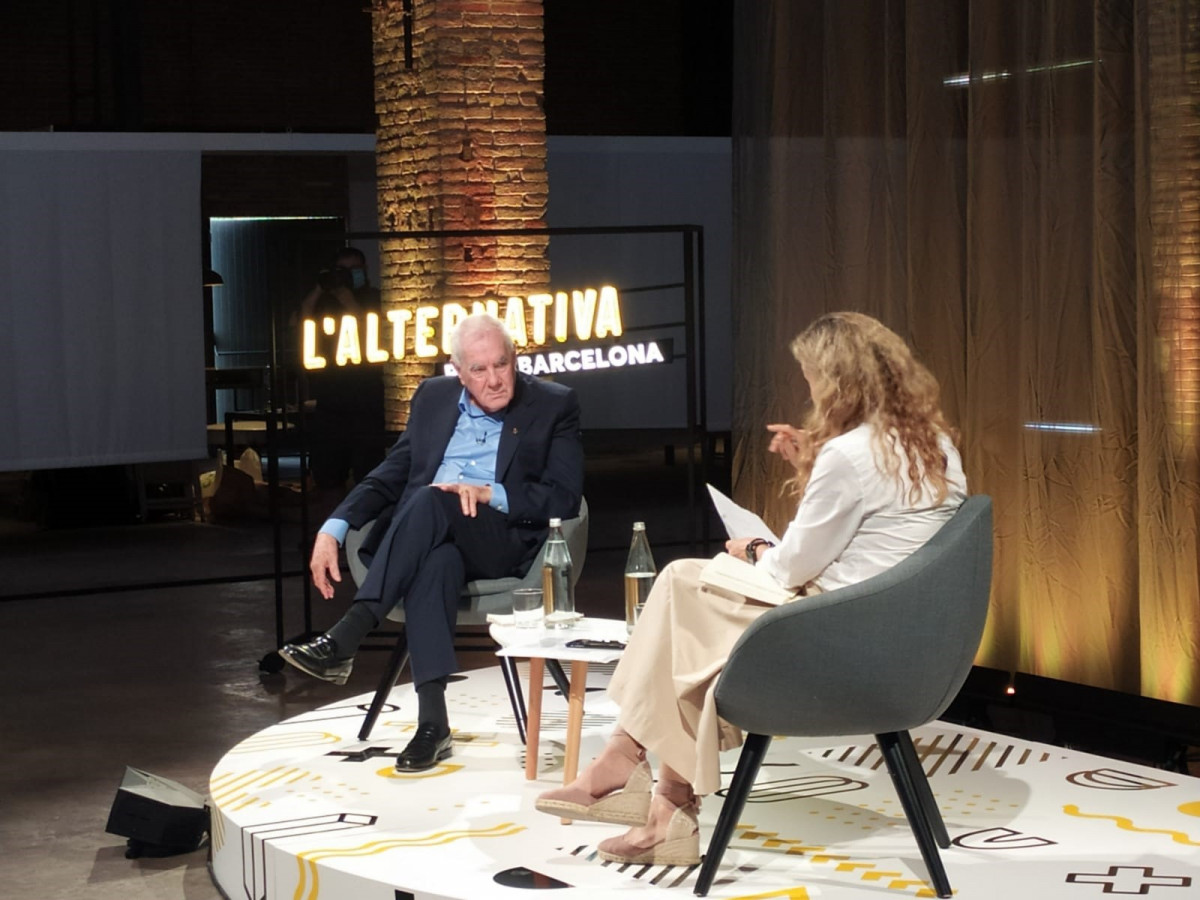 El líder de ERC en Barcelona, Ernest Maragall, en el acto de balance de medio mandato en el MUHBA Oliva Artés del Poblenou.