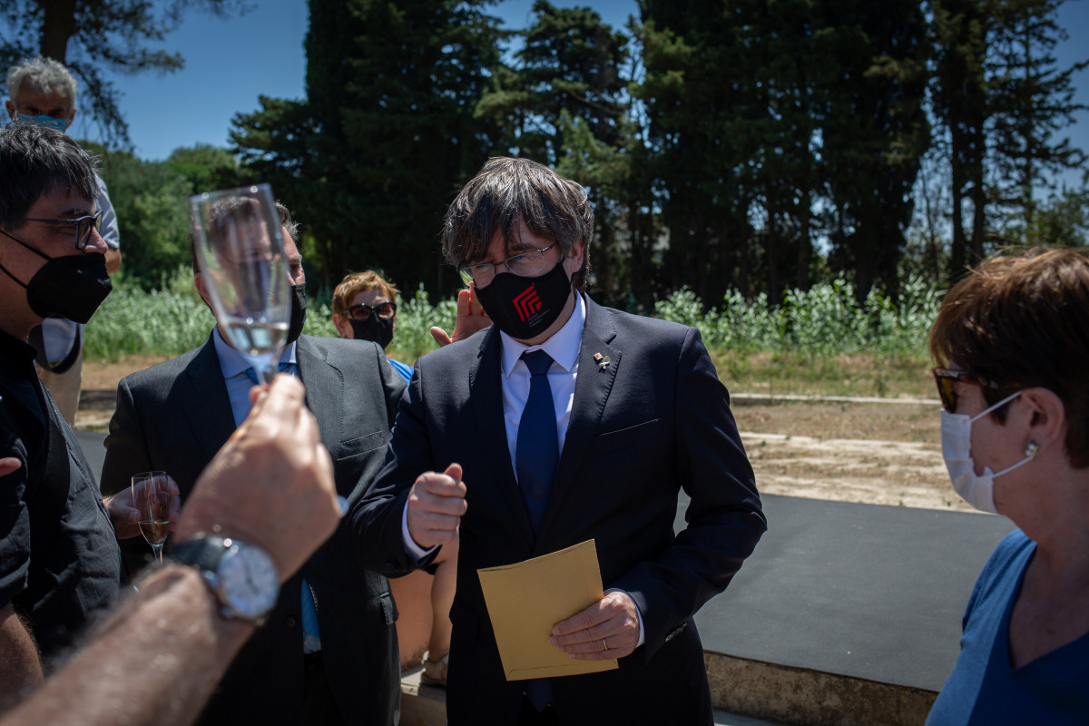 El expresident Carles Puigdemont; durante el acto de celebración de los 60 años de Òmnium Cultural, a 16 de julio de 2021, en Elna, (Francia). Òmnium Cultural celebra este viernes un acto en Elna 
