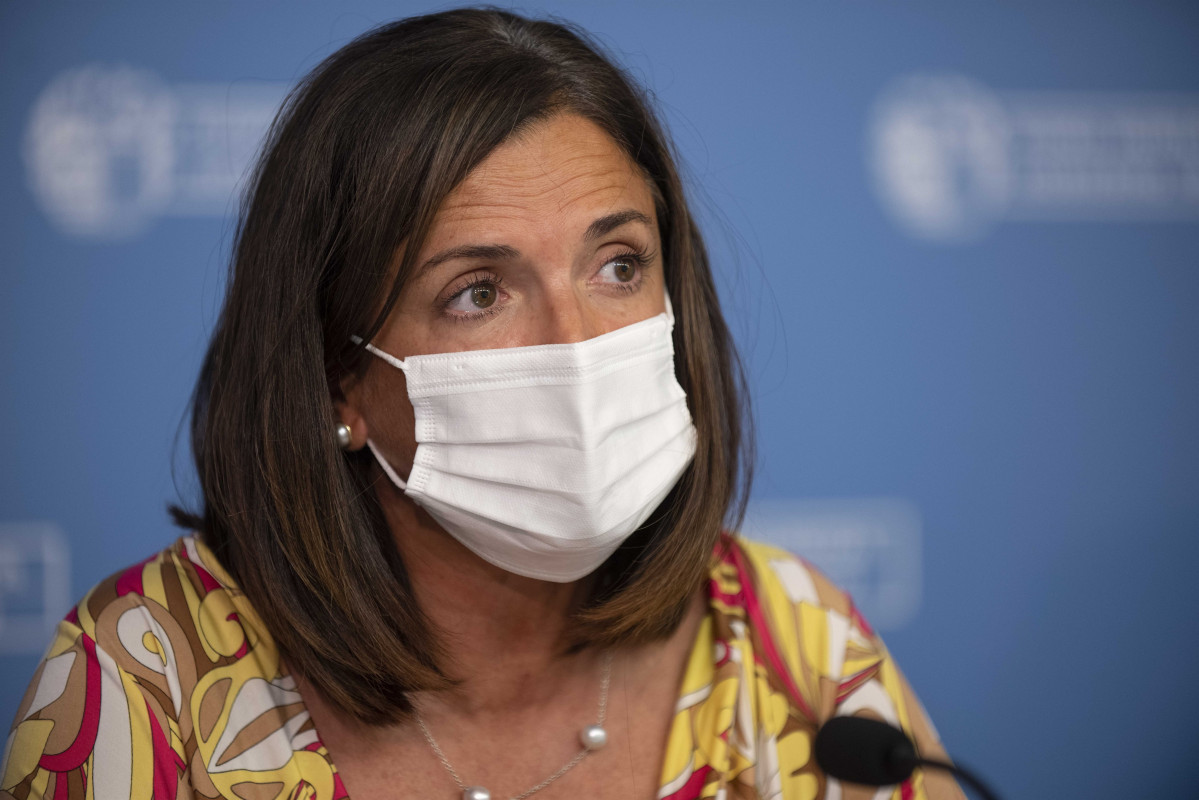 La consejera de Igualdad, Justicia y Políticas Sociales, Beatriz Artolazabal, en una rueda de prensa en Vitoria
