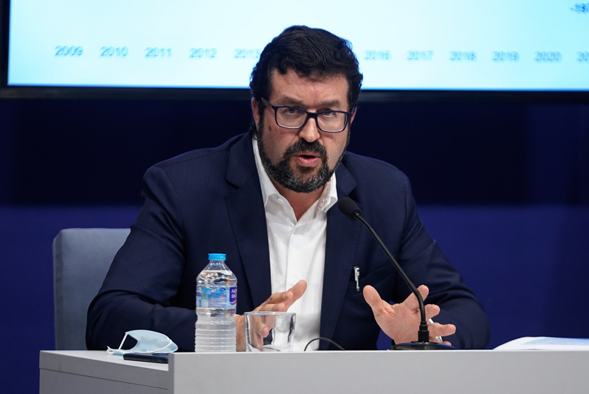 El secretario de Estado de Empleo y Economía Social, Joaquín Pérez Rey, durante la presentación de los datos de paro registrado y afiliación a la Seguridad Social del mes de julio de 2021, a 3 de