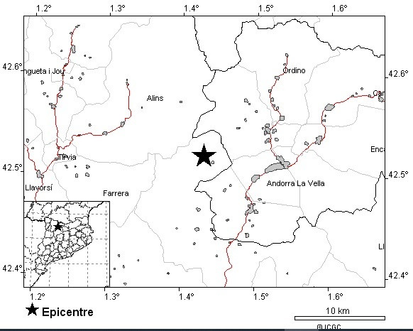 Sismo de magnitud 3,6 en el Alt Urgell, el 11 de octubre de 2021.