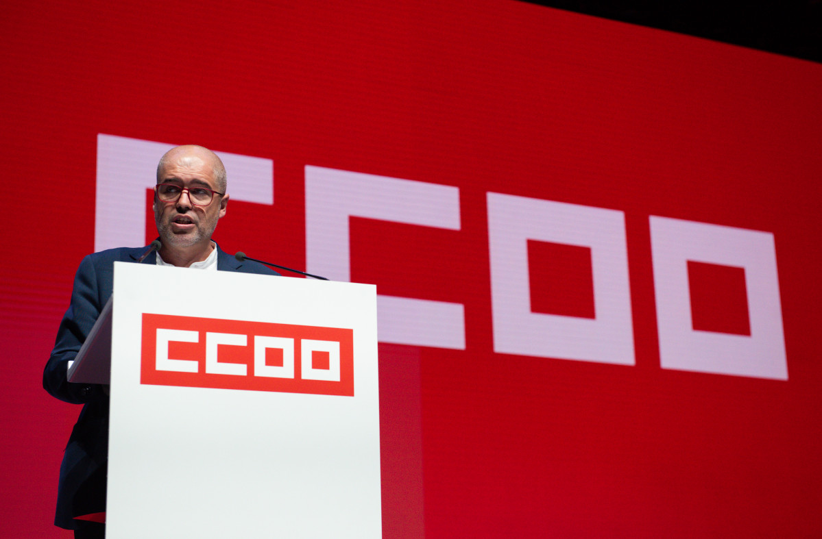 El secretario general de CCOO, Unai Sordo, en la inauguración del 12º Congreso Confederal de CCOO, en el Hotel Marriott Auditorium, a 21 de octubre de 2021, en Madrid (España).