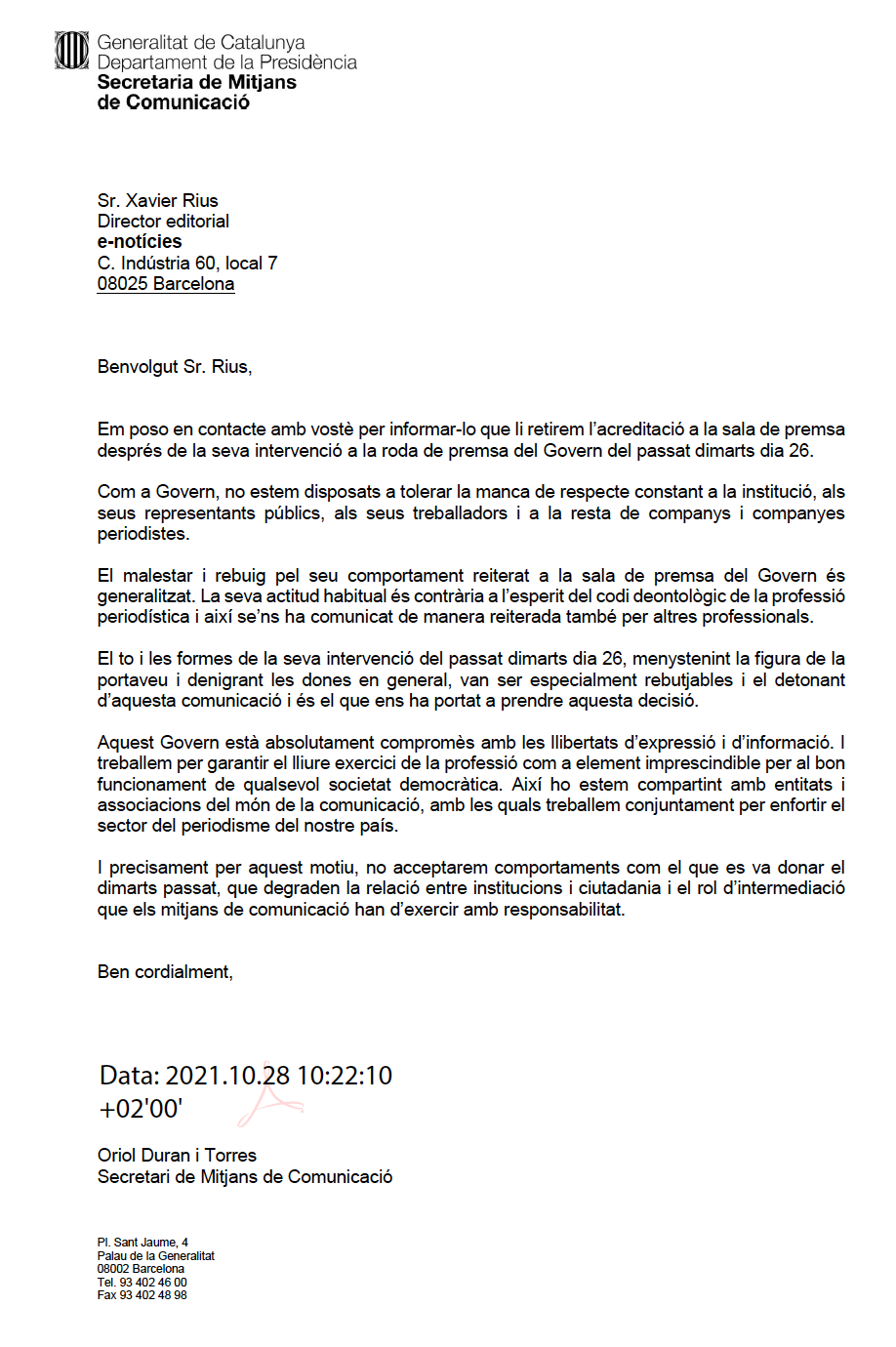 Carta Generalitat