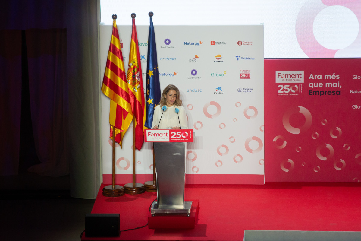 La ministra de Transports, Mobilitat i Agenda Urbana, Raquel Sánchez, durant la seva intervenció.