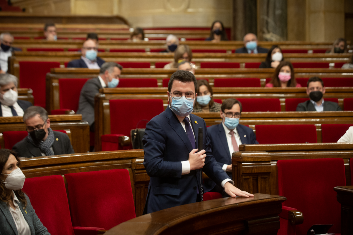 El presidente de la Generalitar, Pere Aragonès, en una intervención en el Parlament.