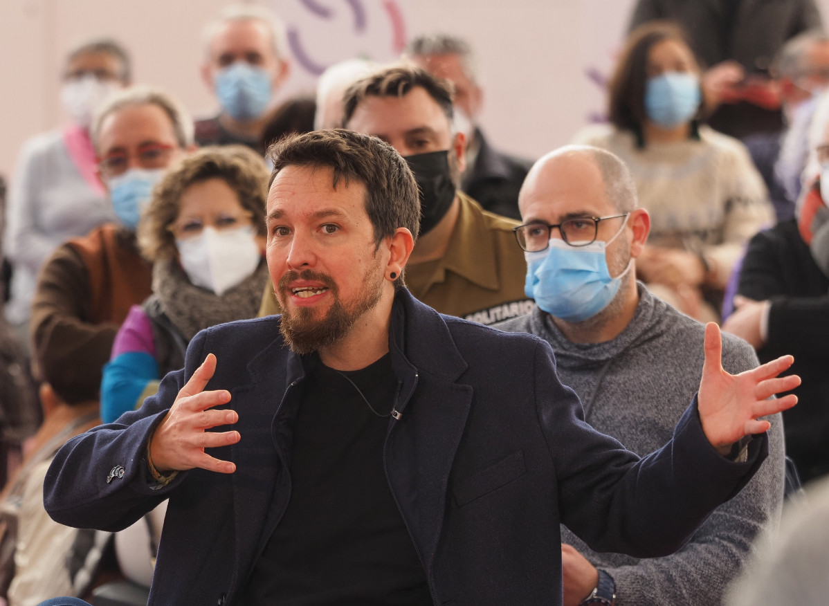 El ex vicepresidente del Gobierno, Pablo Iglesias, interviene en un coloquio junto a los candidatos de Unidas Podemos por Valladolid, en la Cúpula del Mileno de Valladolid, a 22 de enero de 2022, en 