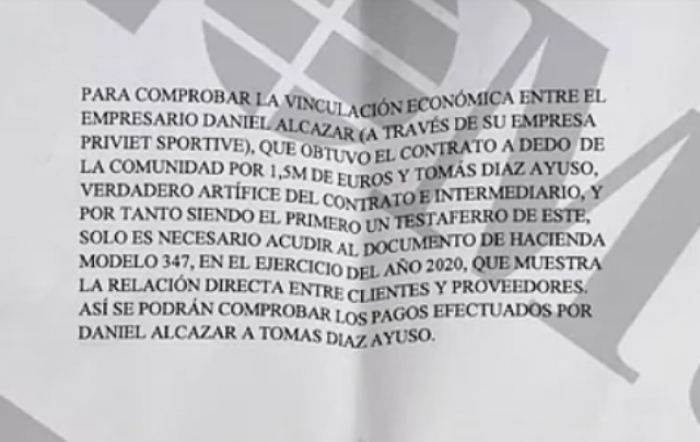 FragmentodelsupuestoannimoquepusoaCasadotraslapistadelosnegociosdelafamiliaAyusoenunaimagendeElMundo