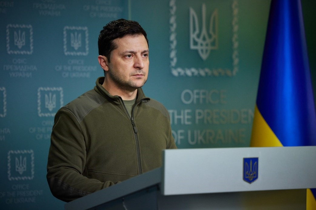 El president d'Ucraïna, Volodimir Zelenski, en una declaració institucional.