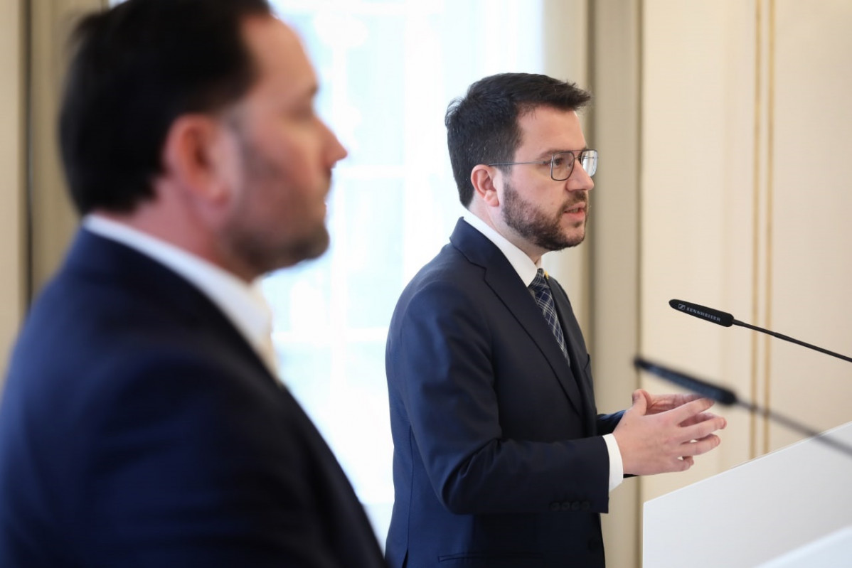 El presidente de la Generalitat, Pere Aragonès, en una comparecencia durante su viaje en Alemania.