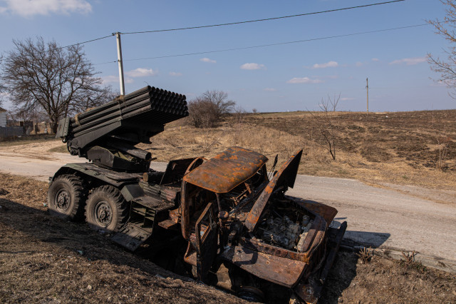 EuropaPress 4344119 march 25 2022 kyiv kyiv oblast ukraine destroyed russian mlrsmultiple