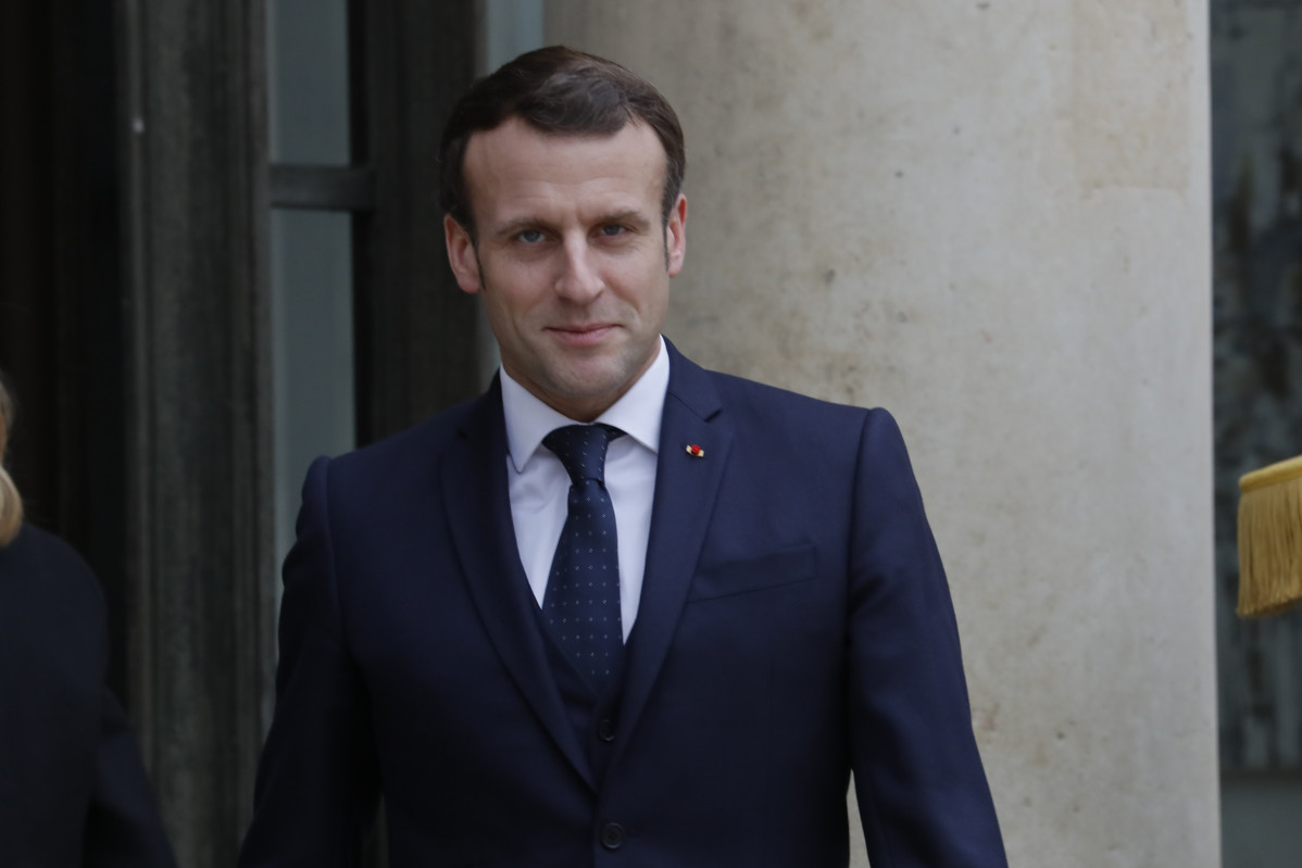 March 11 2020 - Paris, France : France's President Emmanuel Macron and his wife Brigitte Macron receiving the visit of Felipe VI, King of Spain and his wife Queen Letizia at the Elysee Palace. (Henri Szwarc/Contacto)