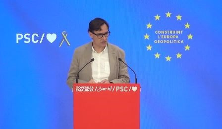 El primer secretario del PSC, Salvador Illa, durante su intervención en el acto del PSC 'Construyendo la Europa Geopolítica'