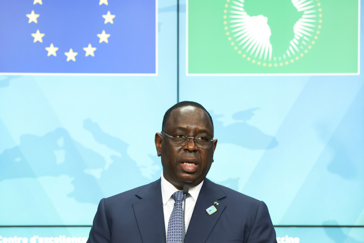 EuropaPress 4260476 18 february 2022 belgium brussels senegals president macky sall speaks at