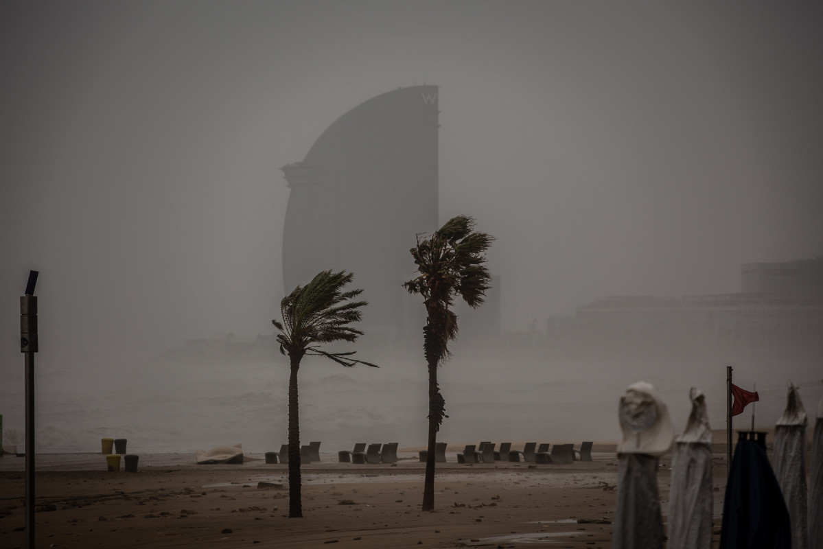 Archivo - Imagen de la playa de la Barceloneta durante el paso de la borrasca 'Gloria'