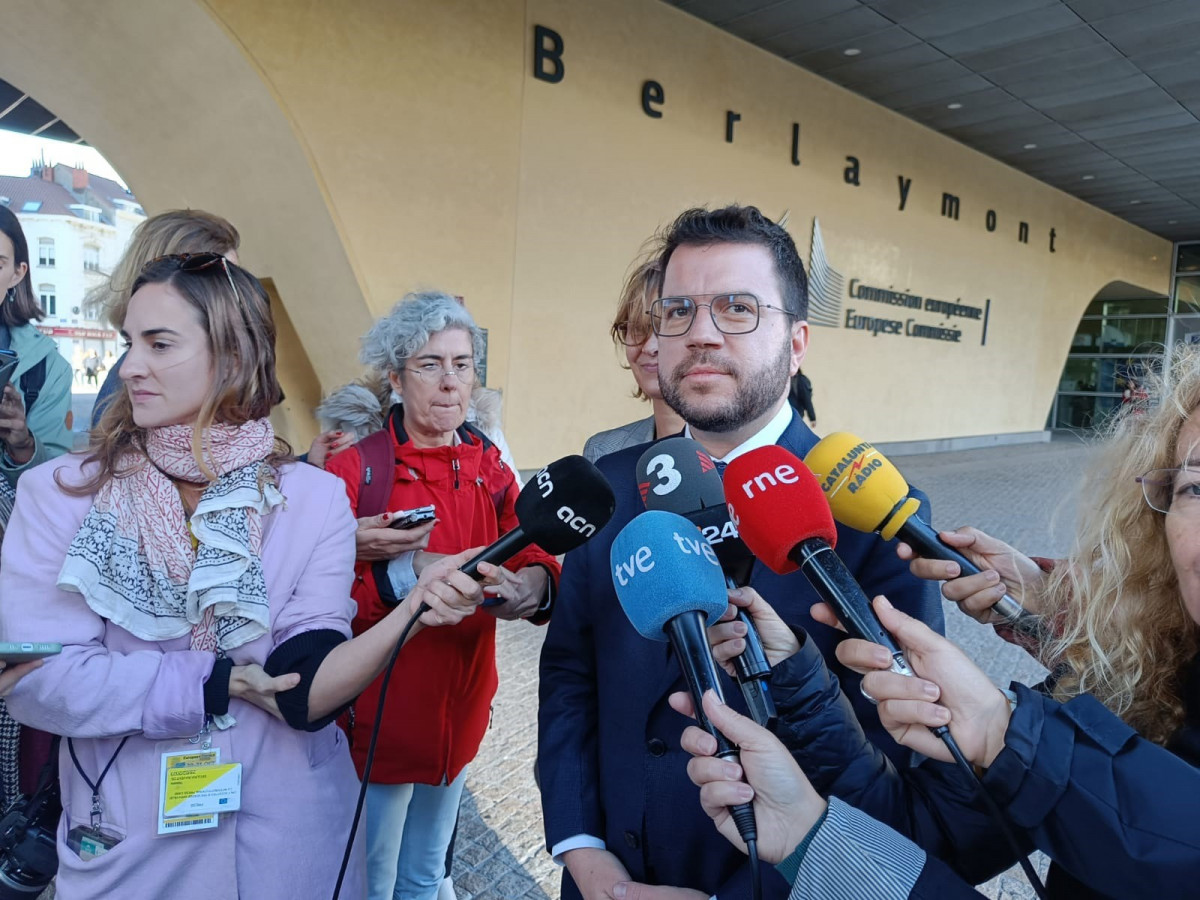 El presidente de la Generalitat, Pere Aragonès, en Bruselas tras reunirse con el comisario europeo de Justicia, Didier Reynders.