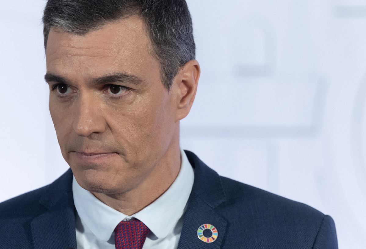 El presidente del Gobierno, Pedro Sánchez, en la  rueda de prensa