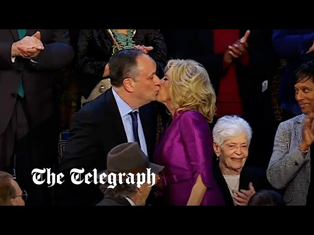 Moment Jill Biden kisses Kamala Harris' husband on the lips | State of the Union address
