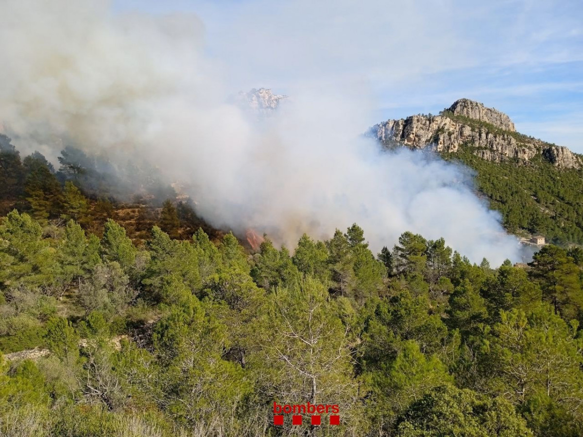 Los Bombers trabajan con 19 dotaciones en un incendio entre Xerta y Paüls (Tarragona)